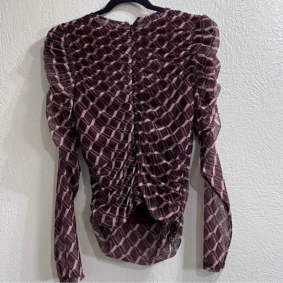 ASTR The Label Long Sleeve Demi Top Women’s Size Large Wine-Pink Geo Ruched - Picture 9 of 15